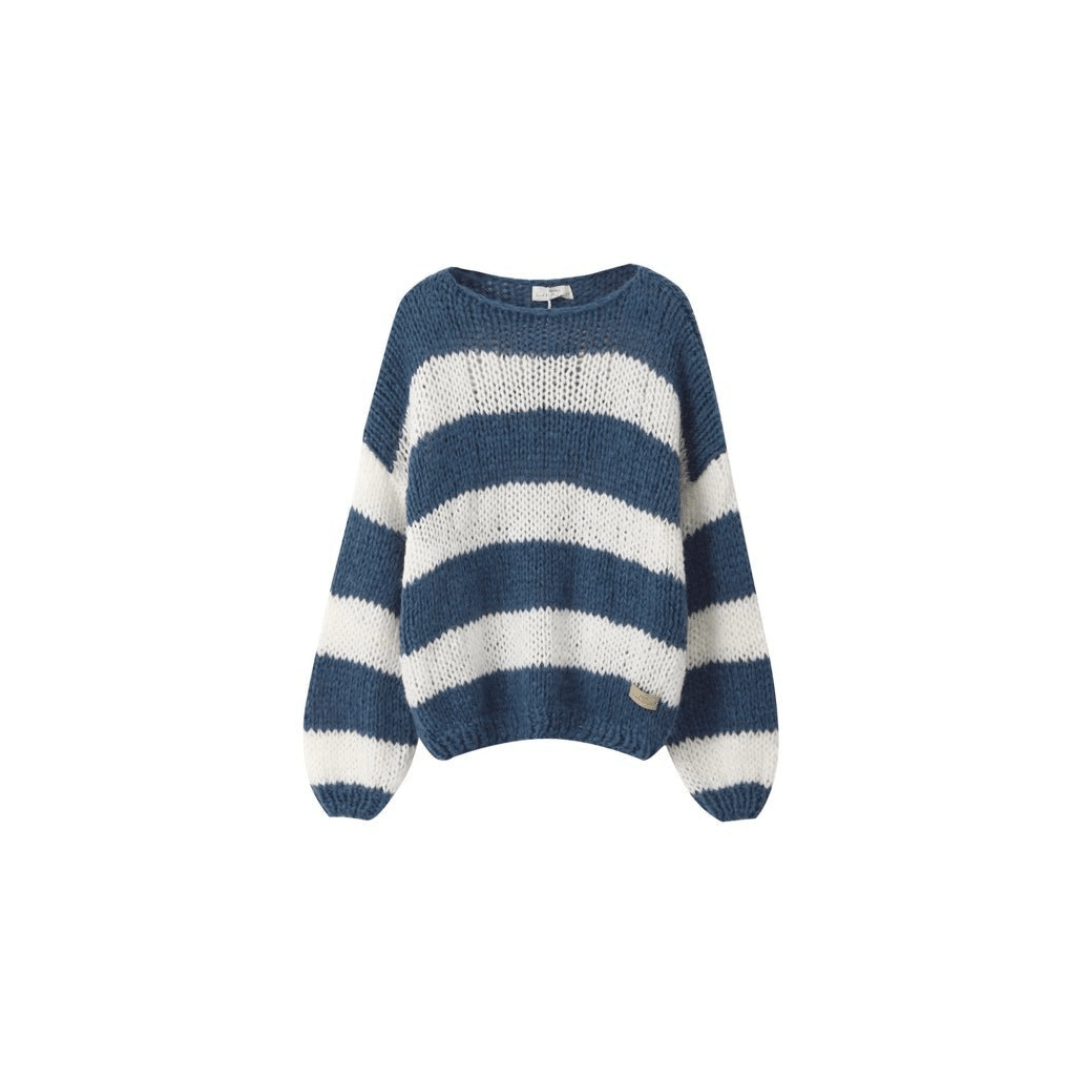 Damski Sweter w Paski | Luźny Krój | Ręcznie Dziany