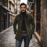 Płaszcz Męski Sztruksowy Slim z Kołnierzem Stójką | Elegancka Kurtka Jesienna i Przejściowa