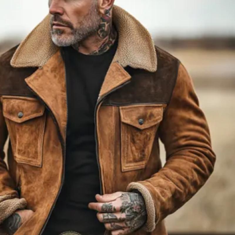 Płaszcz Męski w Stylu Vintage z Kożuchem | Ciepła Kurtka Zimowa i Jesienna