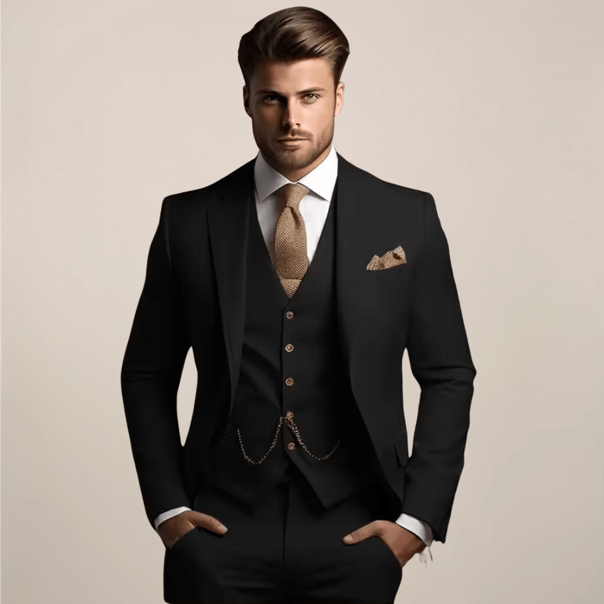 Garnitur Męski Slim Fit 3-Częściowy na Wydarzenia Formalne | Klasyczny Styl Smokingowy