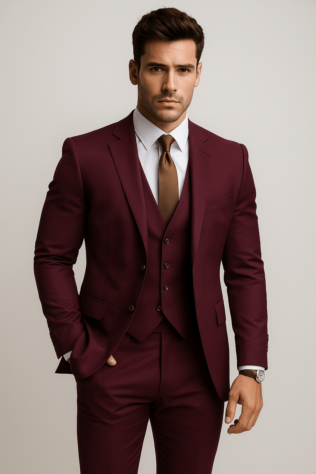 Garnitur Męski Slim Fit 3-Częściowy na Ślub i Przyjęcia | Klasyczna Elegancja Wizytowa