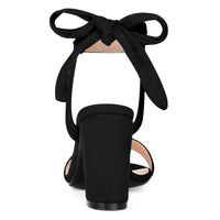 Faux Suede Open Toe Ankle Tie Back Chunky Heel Sandals