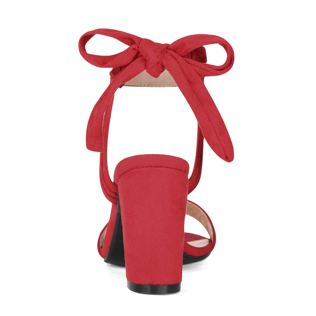 Faux Suede Open Toe Ankle Tie Back Chunky Heel Sandals