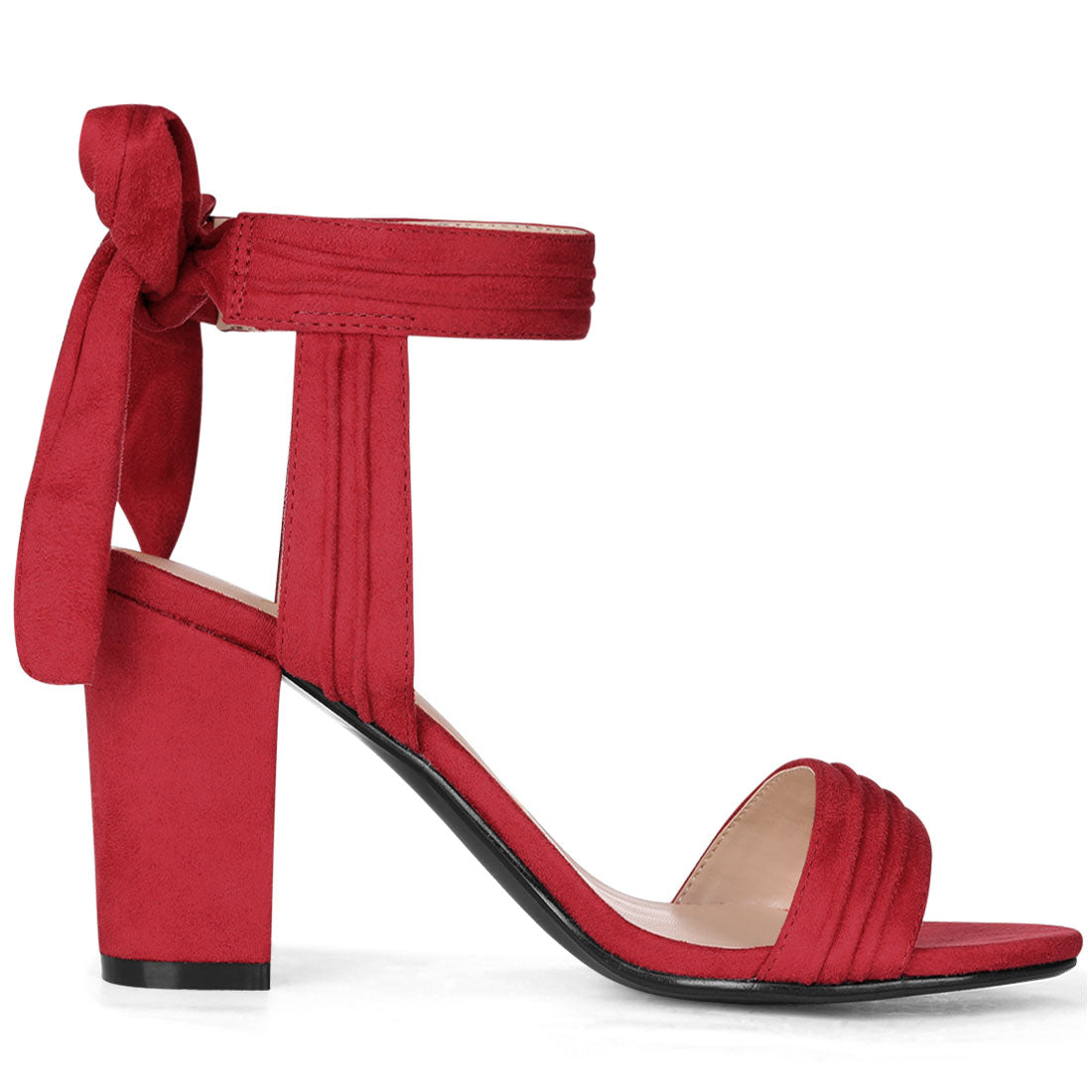 Faux Suede Open Toe Ankle Tie Back Chunky Heel Sandals