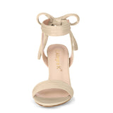 Faux Suede Open Toe Ankle Tie Back Chunky Heel Sandals