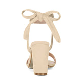 Faux Suede Open Toe Ankle Tie Back Chunky Heel Sandals