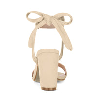 Faux Suede Open Toe Ankle Tie Back Chunky Heel Sandals