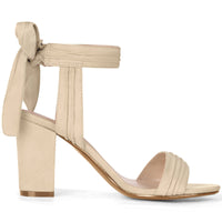 Faux Suede Open Toe Ankle Tie Back Chunky Heel Sandals