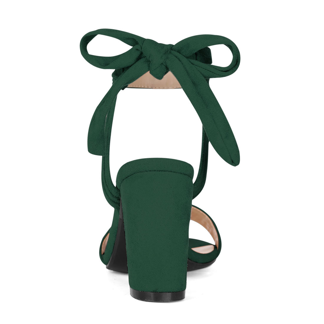 Faux Suede Open Toe Ankle Tie Back Chunky Heel Sandals