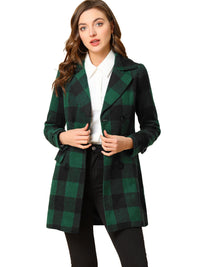 Płaszcz Damski Dwurzędowy w Kratę z Klapami | Elegancki Trencz Damski