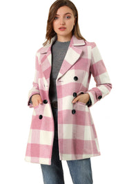 Płaszcz Damski Dwurzędowy w Kratę z Klapami | Elegancki Trencz Damski