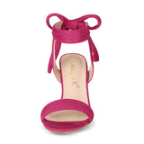 Faux Suede Open Toe Ankle Tie Back Chunky Heel Sandals