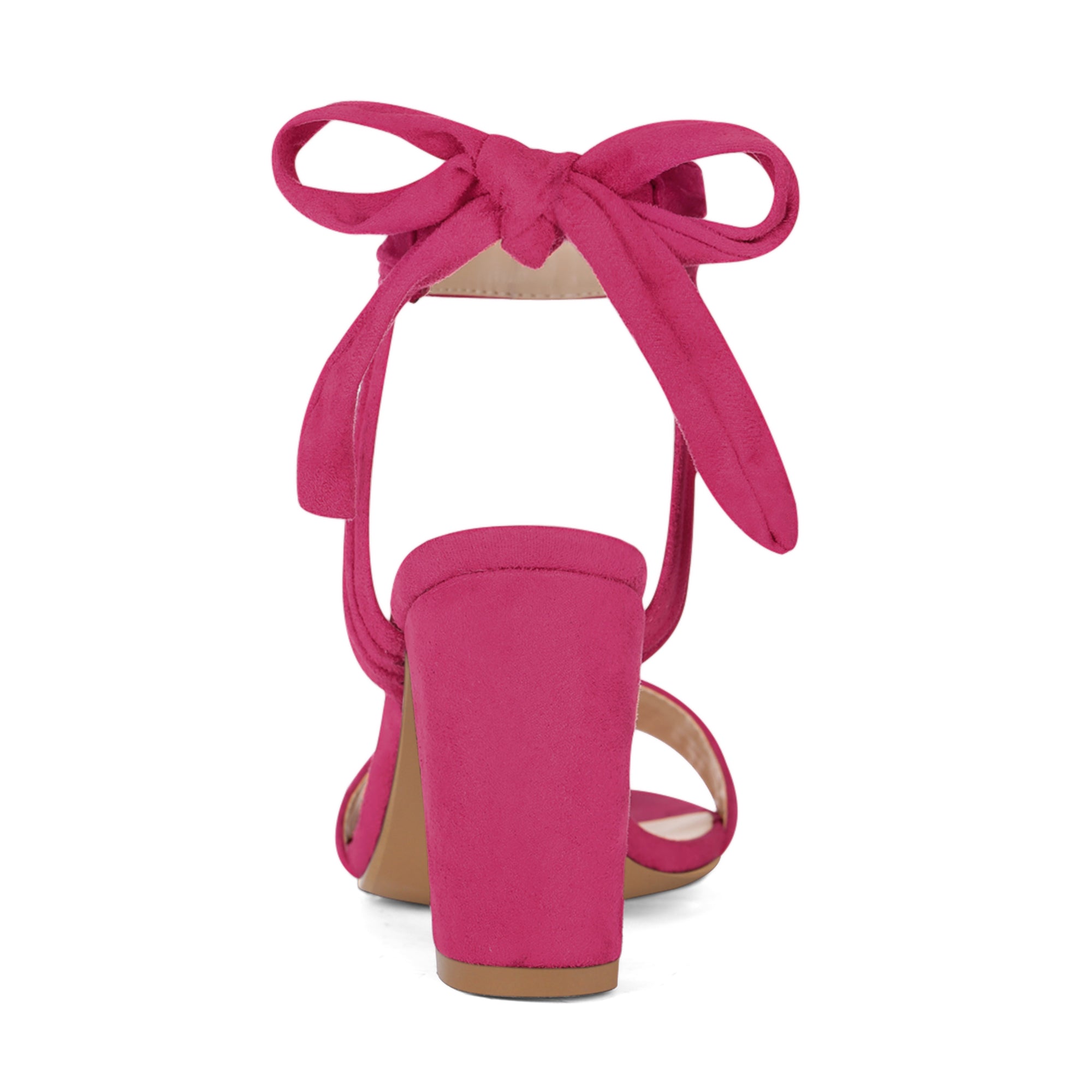 Faux Suede Open Toe Ankle Tie Back Chunky Heel Sandals
