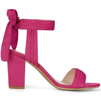 Faux Suede Open Toe Ankle Tie Back Chunky Heel Sandals