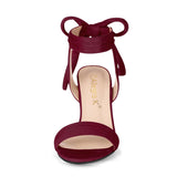 Faux Suede Open Toe Ankle Tie Back Chunky Heel Sandals