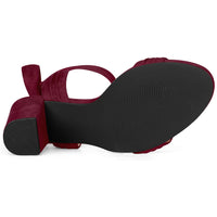 Faux Suede Open Toe Ankle Tie Back Chunky Heel Sandals