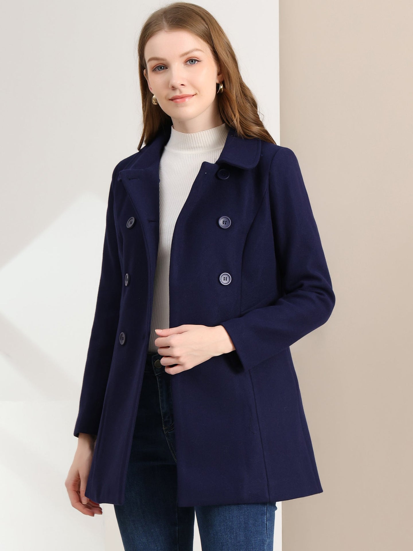 Płaszcz Damski Dwurzędowy z Kołnierzem Piotruś Pan | Elegancki Trencz Damski