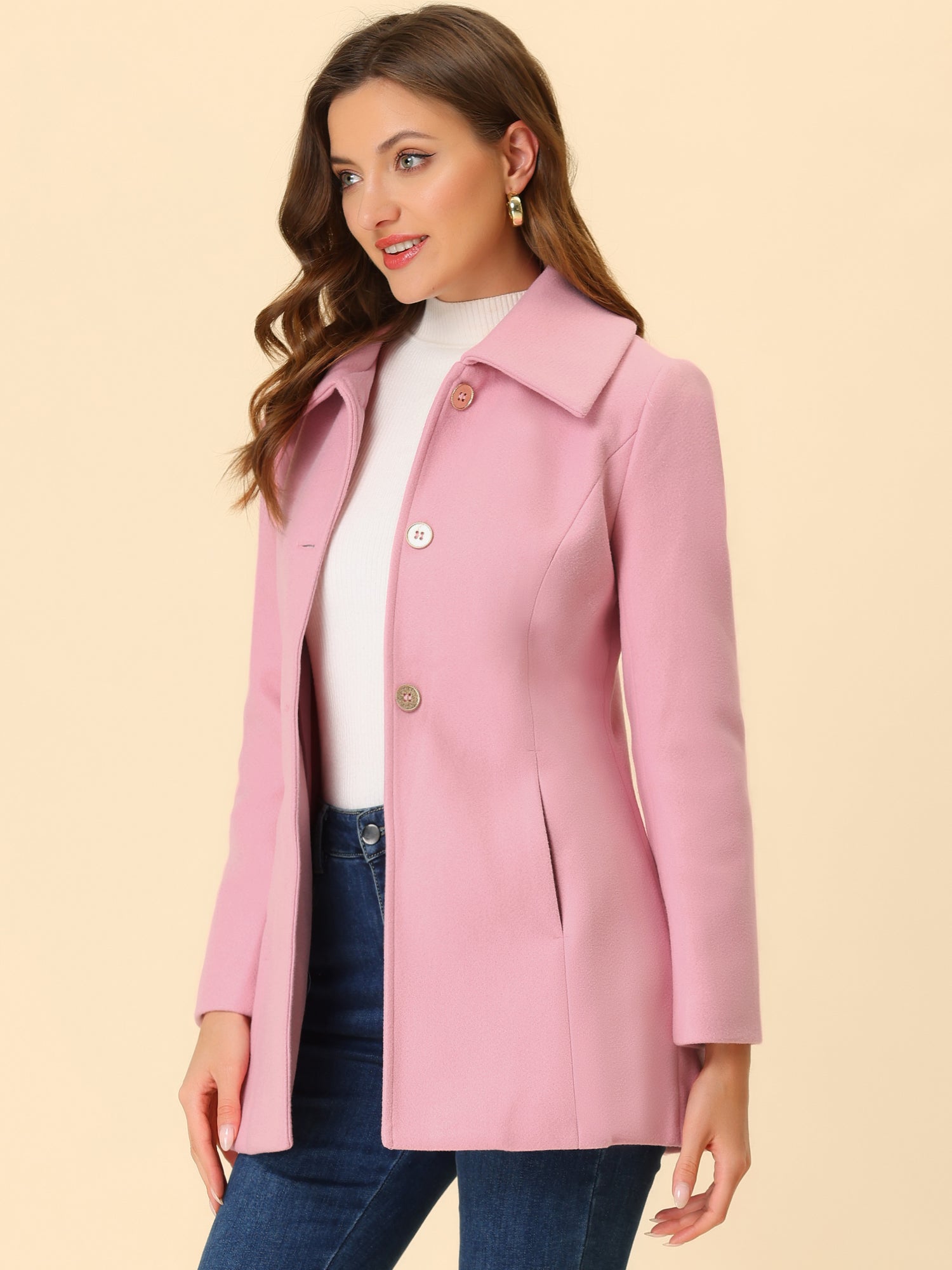 Płaszcz Damski Zimowy w Kroju A-Line z Kołnierzem | Elegancki Płaszcz