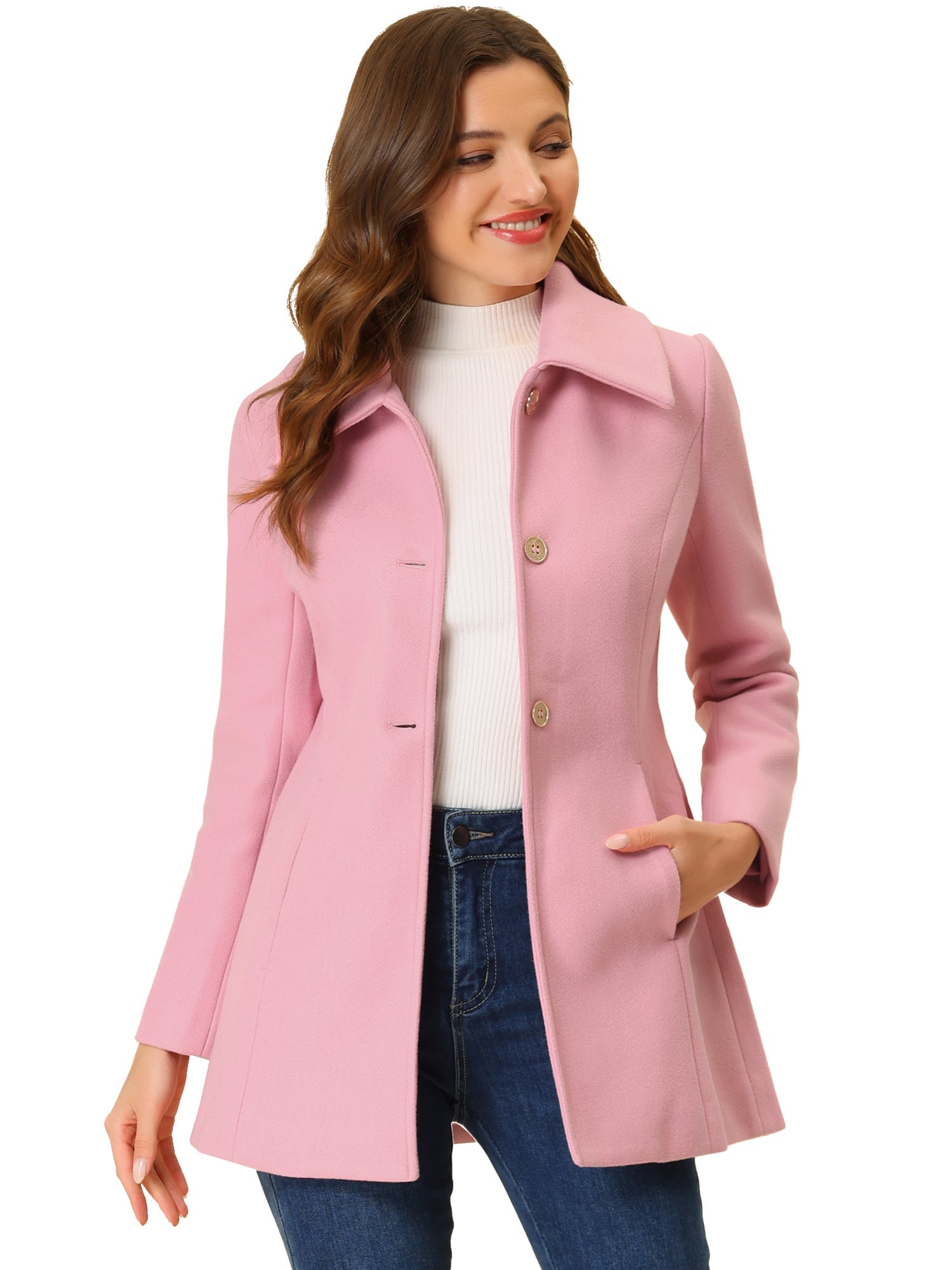 Płaszcz Damski Zimowy w Kroju A-Line z Kołnierzem | Elegancki Płaszcz
