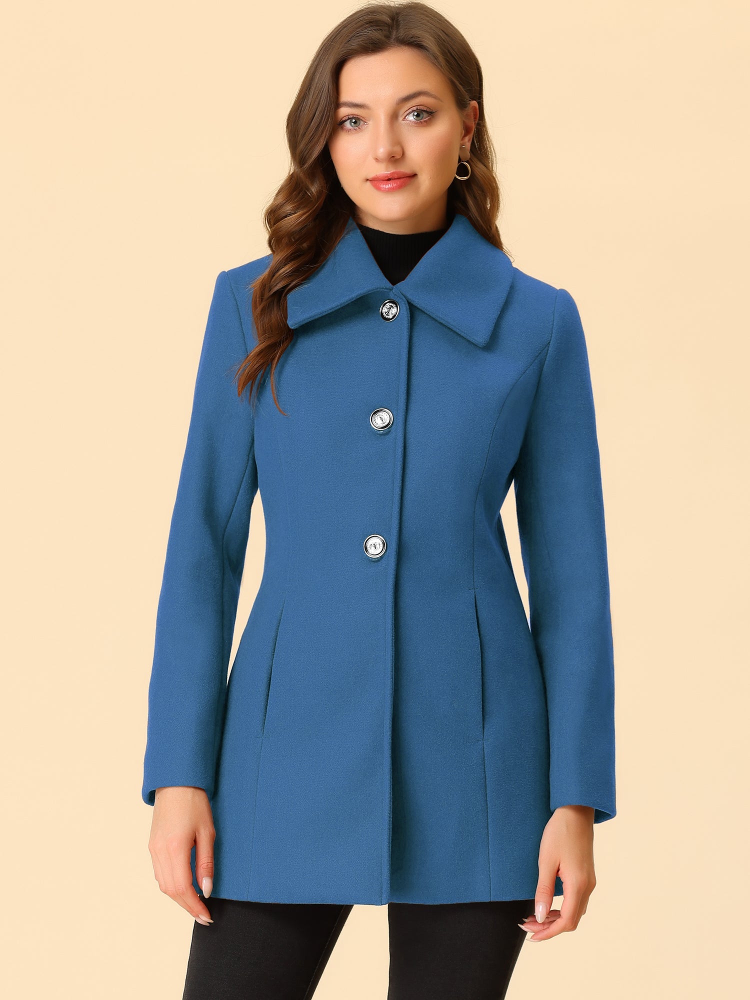Płaszcz Damski Zimowy w Kroju A-Line z Kołnierzem | Elegancki Płaszcz