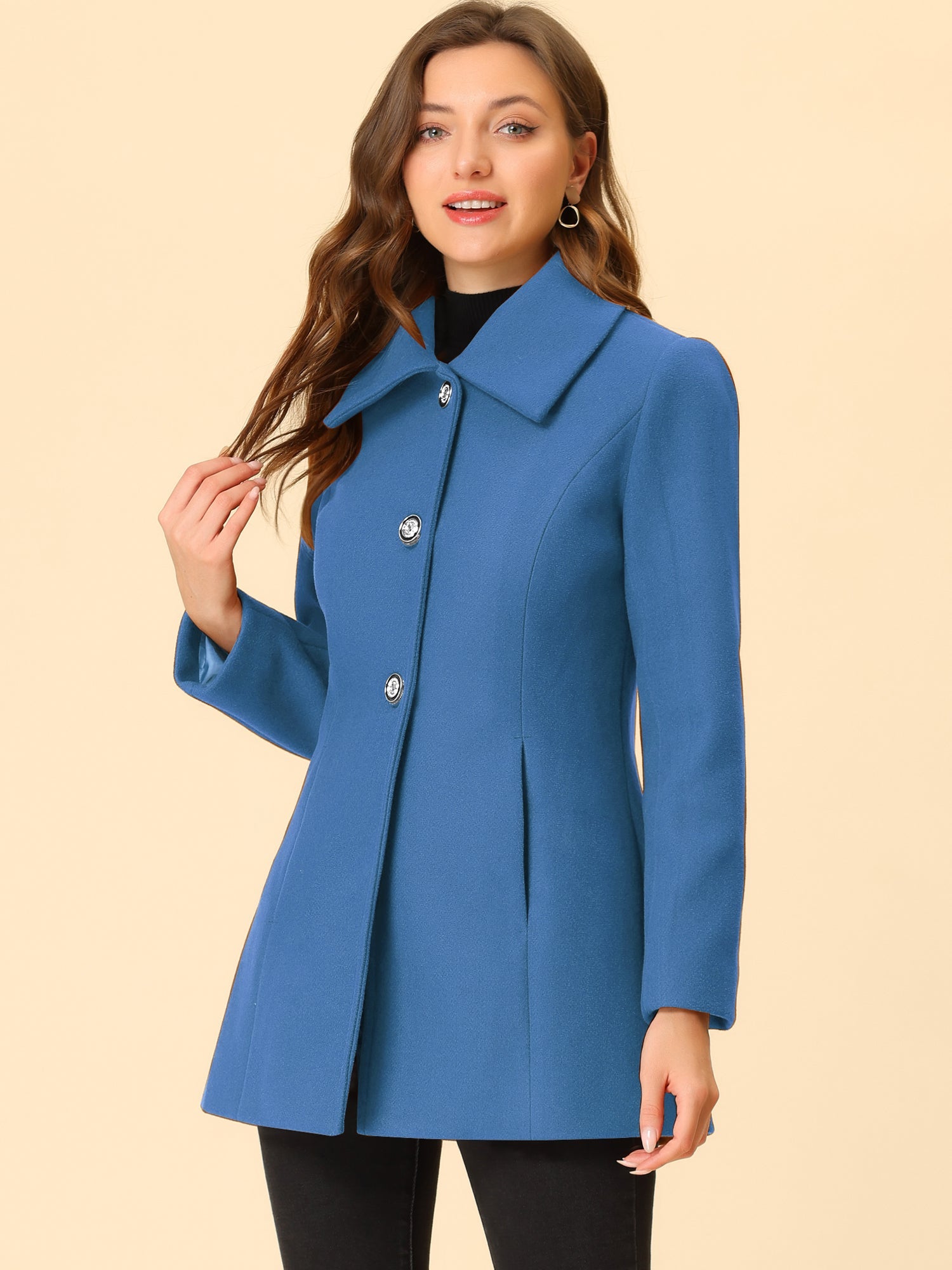 Płaszcz Damski Zimowy w Kroju A-Line z Kołnierzem | Elegancki Płaszcz
