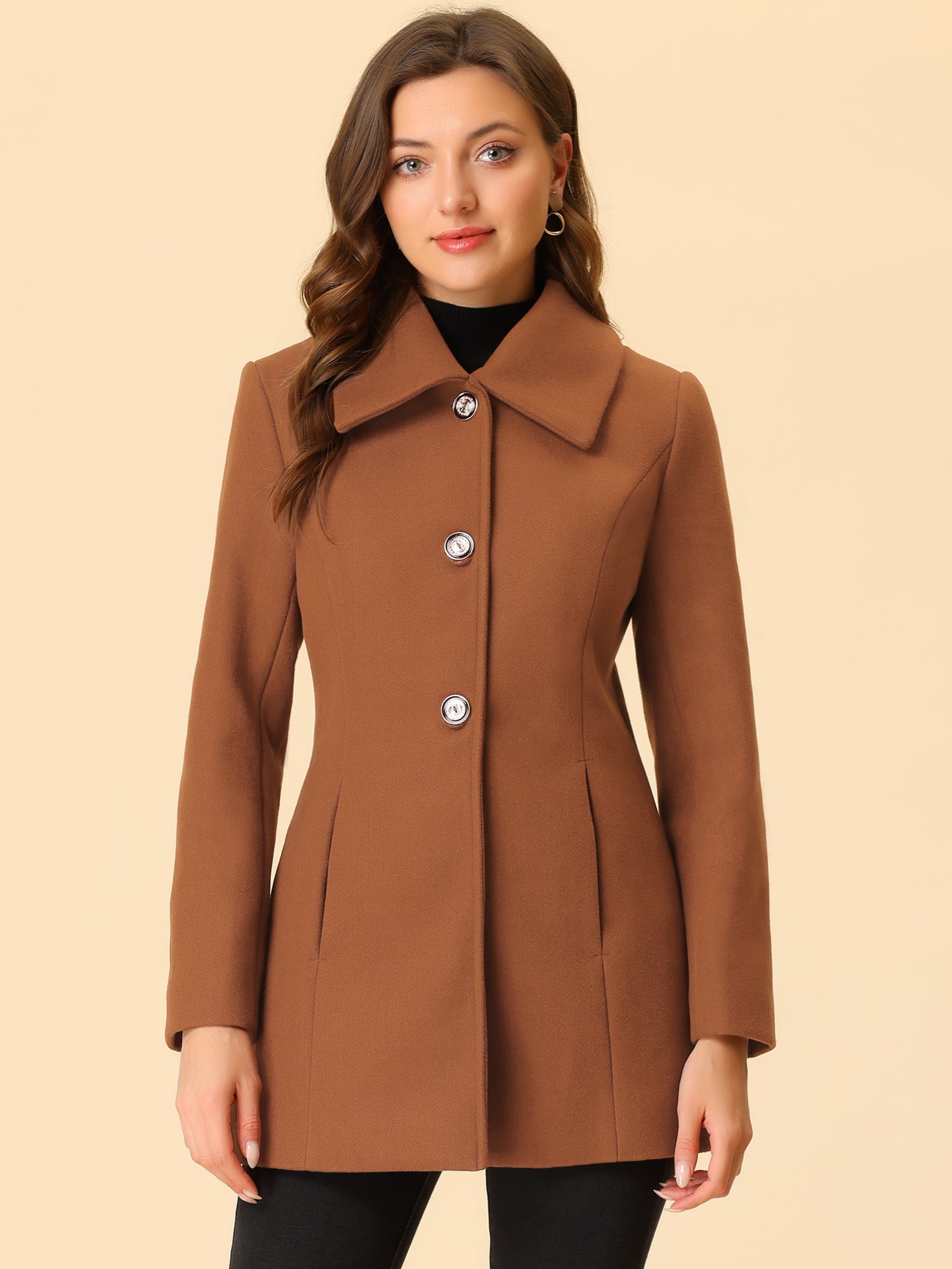 Płaszcz Damski Zimowy w Kroju A-Line z Kołnierzem | Elegancki Płaszcz