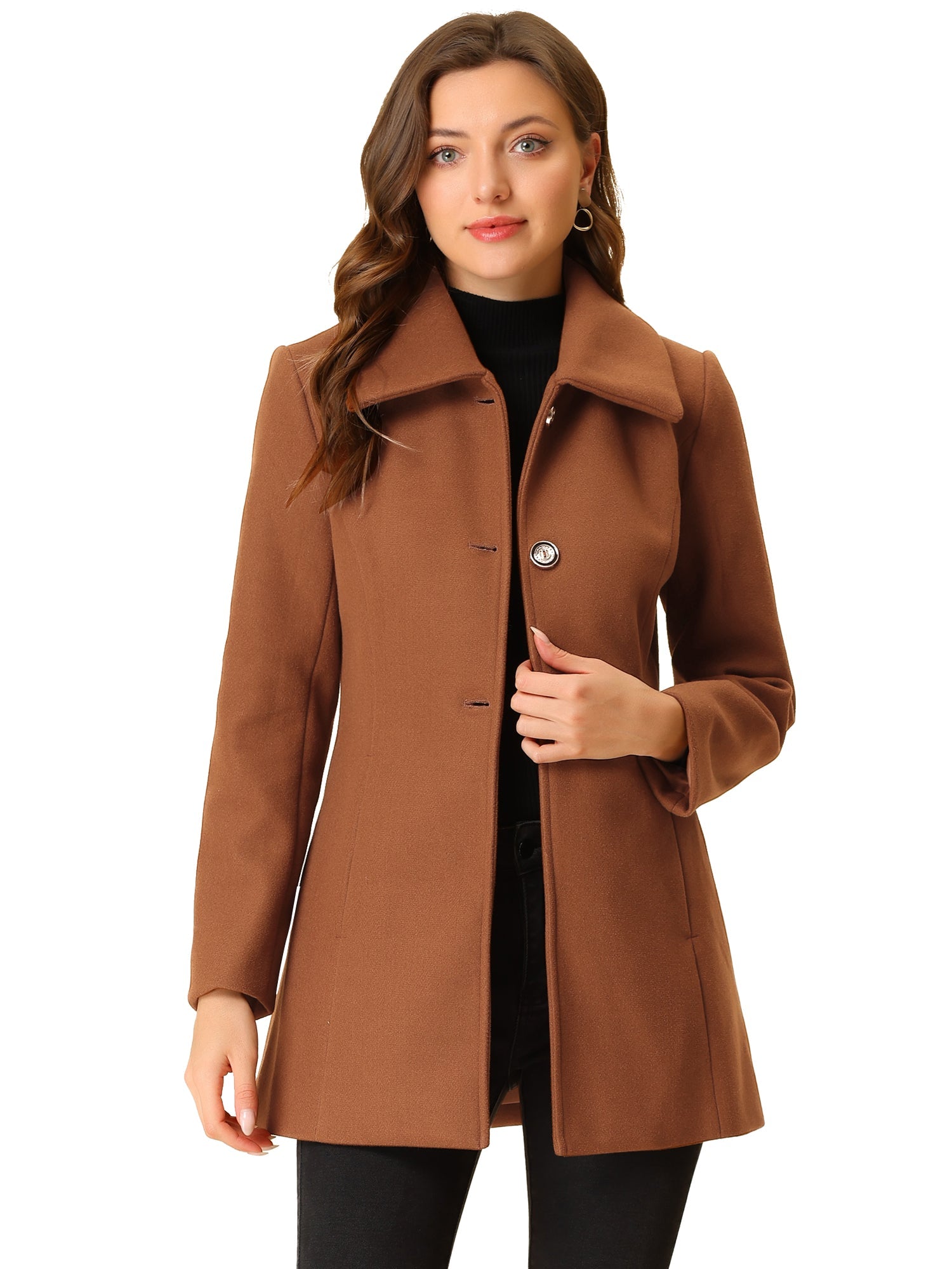 Płaszcz Damski Zimowy w Kroju A-Line z Kołnierzem | Elegancki Płaszcz