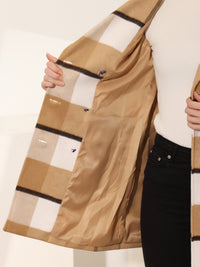 Płaszcz Damski Dwurzędowy w Kratę z Klapami | Elegancki Trencz Damski