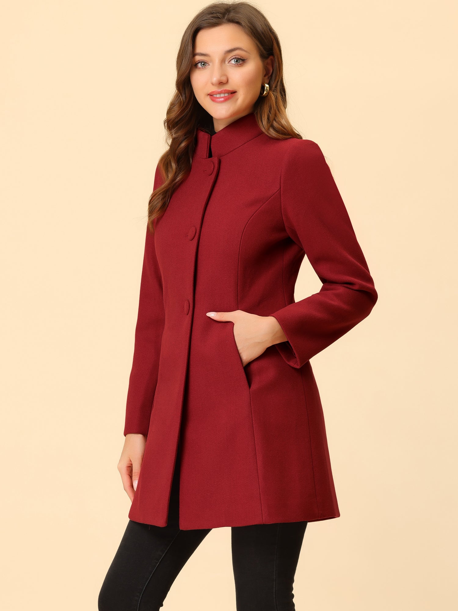 Płaszcz Damski Zimowy z Kołnierzem Stójką o Długim Kroju | Elegancki Płaszcz