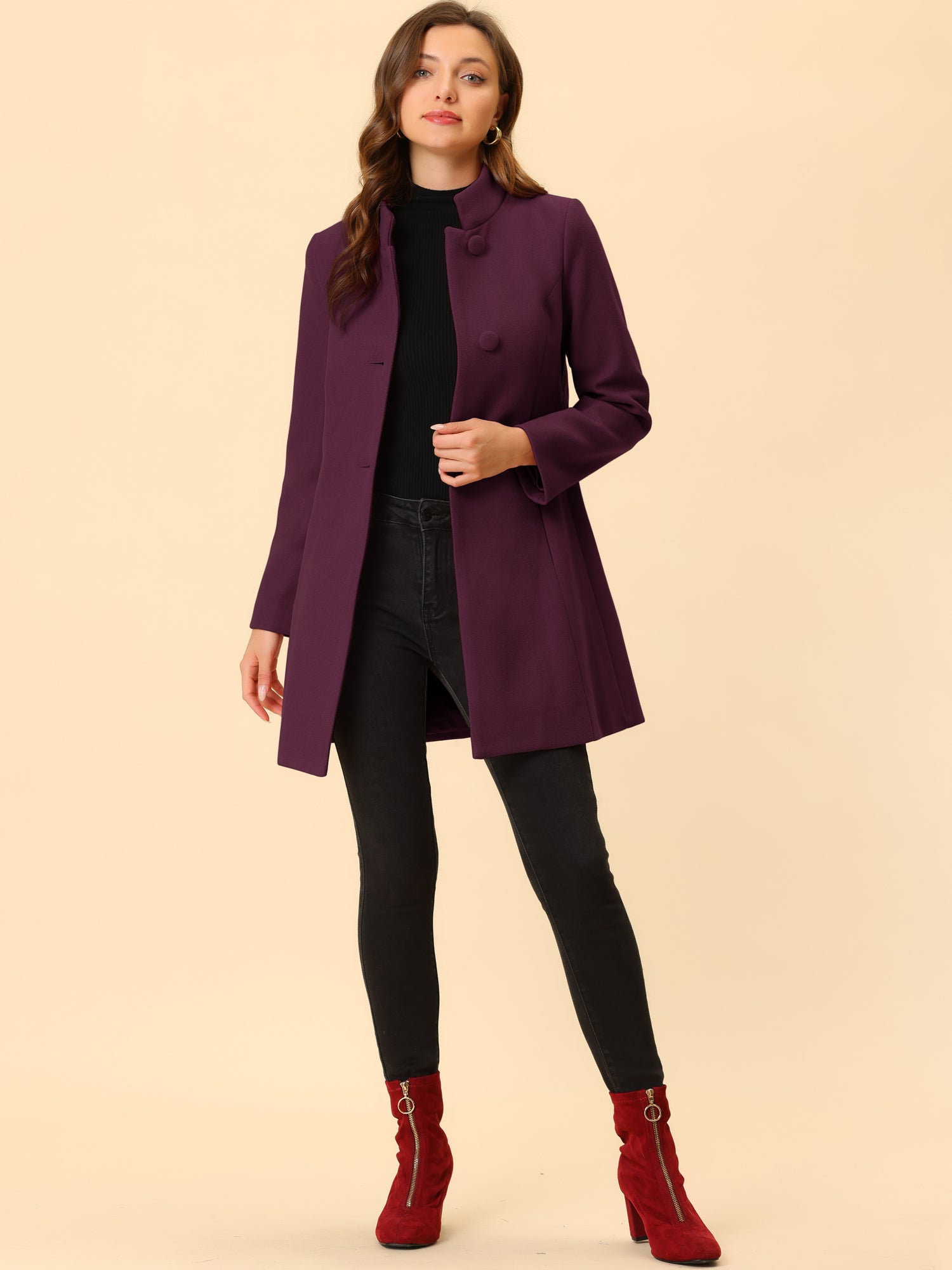 Płaszcz Damski Zimowy z Kołnierzem Stójką o Długim Kroju | Elegancki Płaszcz