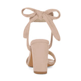 Faux Suede Open Toe Ankle Tie Back Chunky Heel Sandals