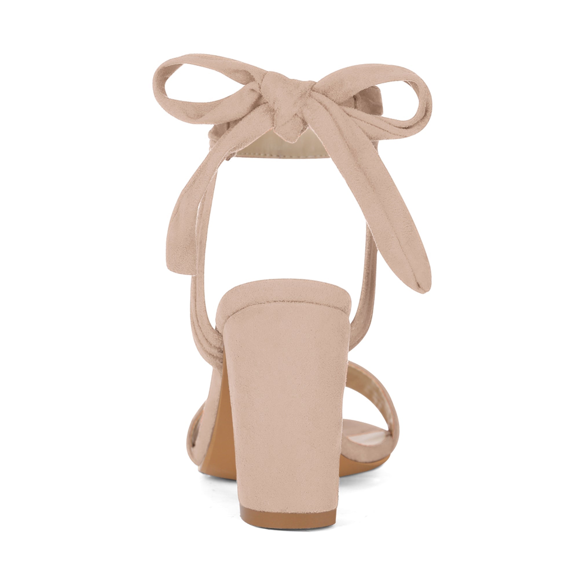 Faux Suede Open Toe Ankle Tie Back Chunky Heel Sandals