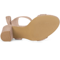 Faux Suede Open Toe Ankle Tie Back Chunky Heel Sandals