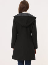 Płaszcz Damski Zimowy z Kapturem i Zapięciem na Kołki | Klasyczny Płaszcz