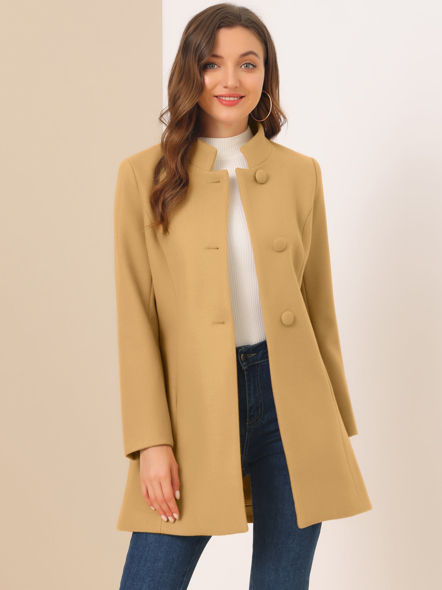 Płaszcz Damski Zimowy z Kołnierzem Stójką o Długim Kroju | Elegancki Płaszcz