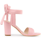 Faux Suede Open Toe Ankle Tie Back Chunky Heel Sandals