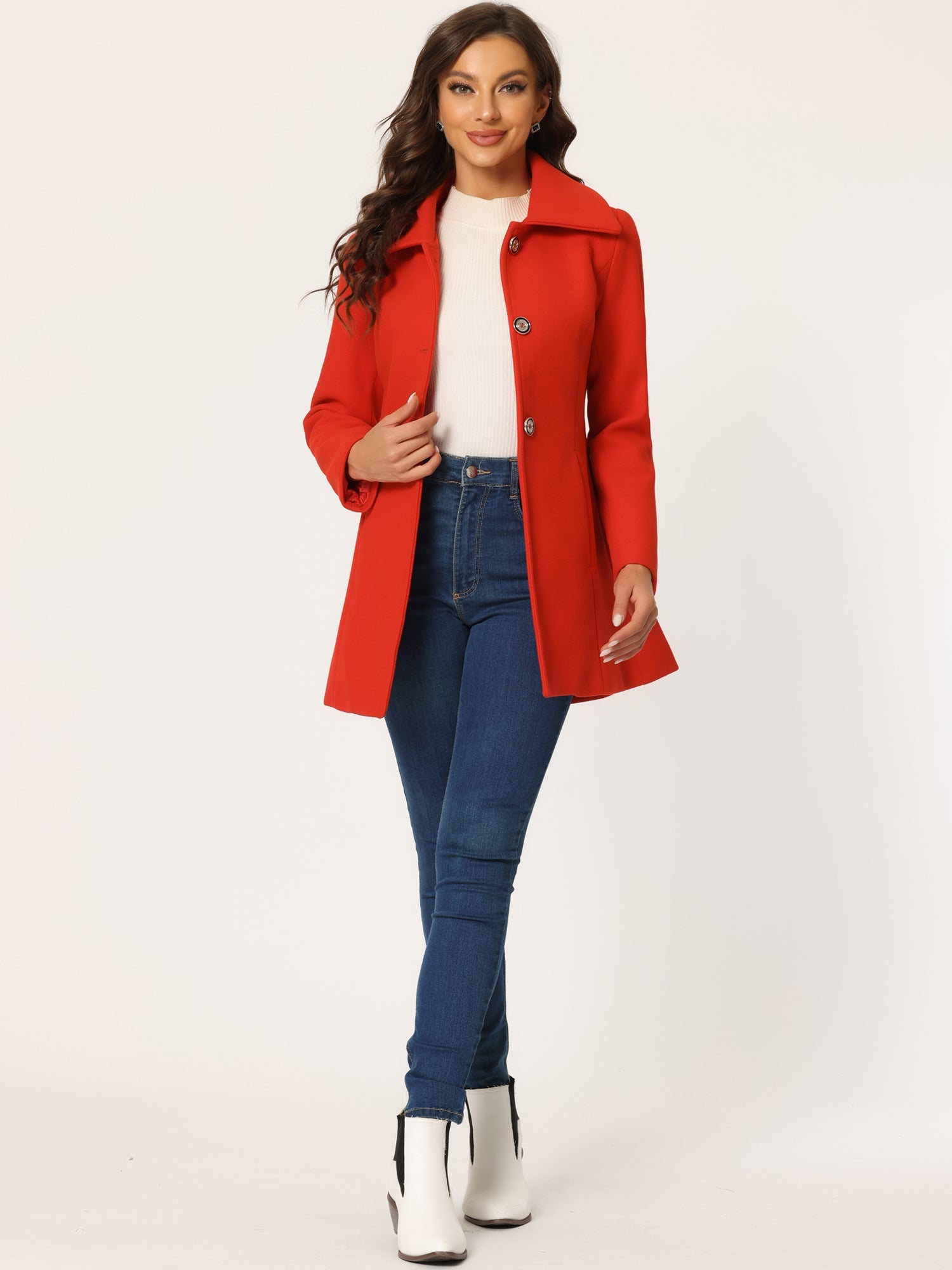 Płaszcz Damski Zimowy w Kroju A-Line z Kołnierzem | Elegancki Płaszcz