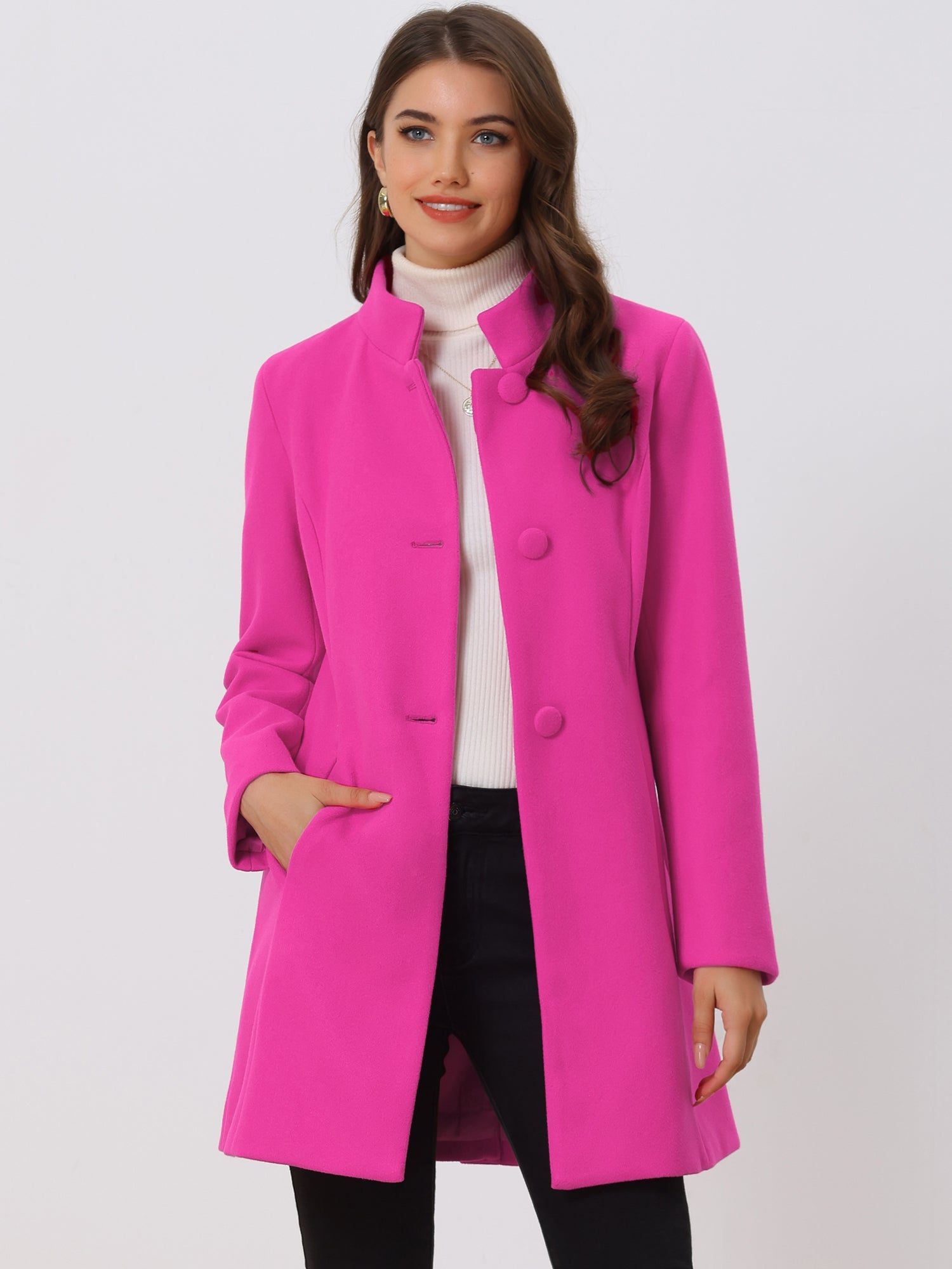 Płaszcz Damski Zimowy z Kołnierzem Stójką o Długim Kroju | Elegancki Płaszcz