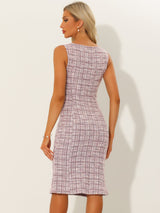 Elegancka Damska Sukienka Midi w Kratę | Bez Rękawów z Fiszbinką