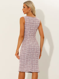 Elegancka Damska Sukienka Midi w Kratę | Bez Rękawów z Fiszbinką