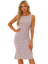 Elegancka Damska Sukienka Midi w Kratę | Bez Rękawów z Fiszbinką