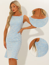 Elegancka Damska Sukienka Midi w Kratę | Bez Rękawów z Fiszbinką