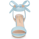 Faux Suede Open Toe Ankle Tie Back Chunky Heel Sandals