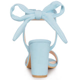 Faux Suede Open Toe Ankle Tie Back Chunky Heel Sandals