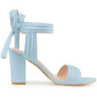 Faux Suede Open Toe Ankle Tie Back Chunky Heel Sandals