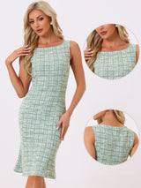 Elegancka Damska Sukienka Midi w Kratę | Bez Rękawów z Fiszbinką