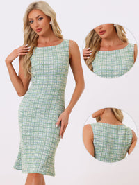 Elegancka Damska Sukienka Midi w Kratę | Bez Rękawów z Fiszbinką