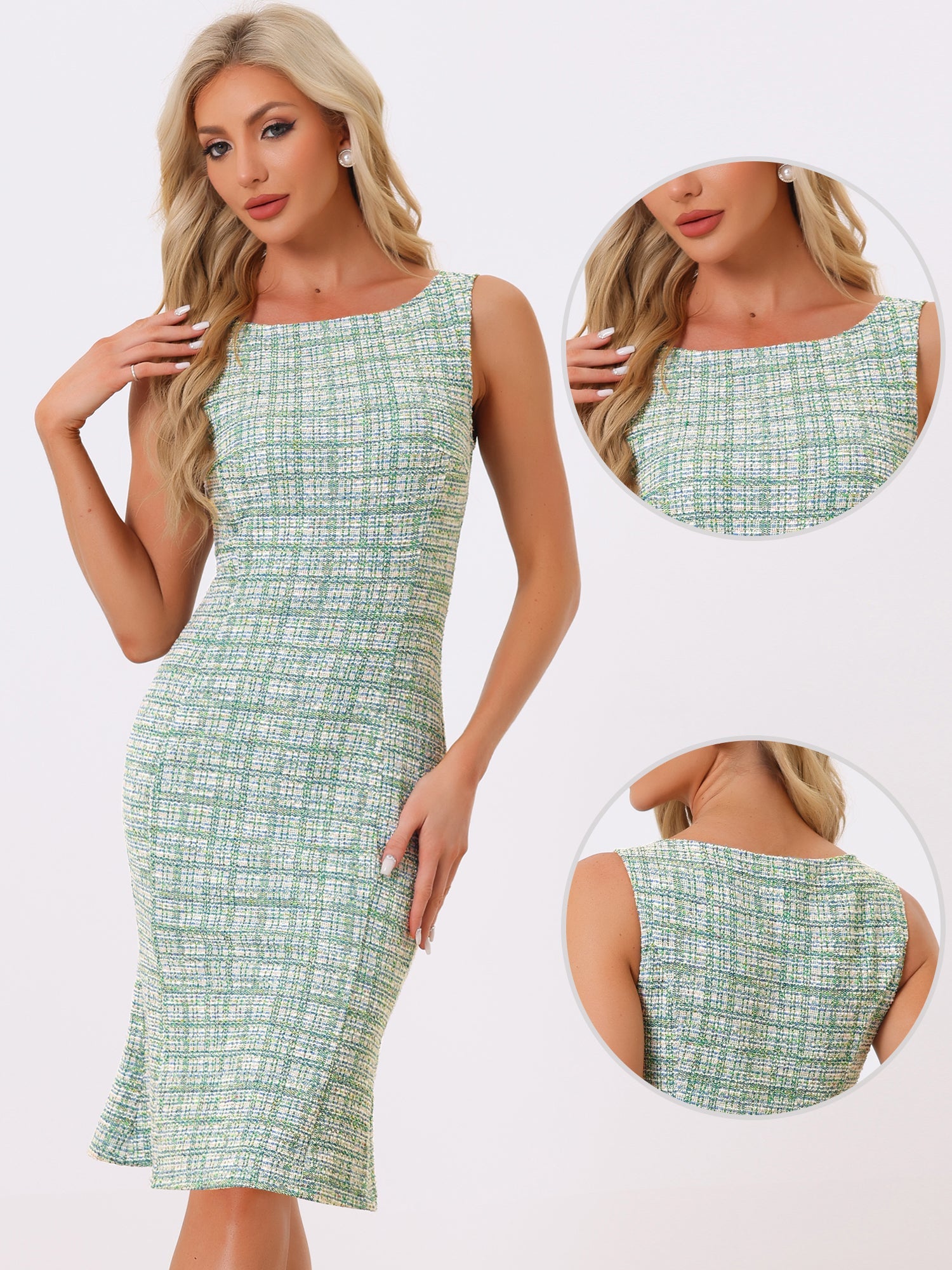 Elegancka Damska Sukienka Midi w Kratę | Bez Rękawów z Fiszbinką