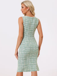 Elegancka Damska Sukienka Midi w Kratę | Bez Rękawów z Fiszbinką