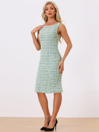 Elegancka Damska Sukienka Midi w Kratę | Bez Rękawów z Fiszbinką